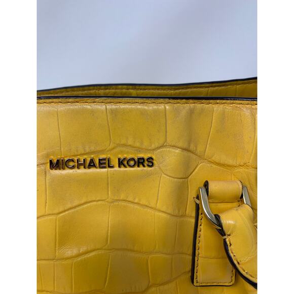 Michael Kors Dillon Croc Embossed Leather Satchel Crossbody Bag Yellow - Picture 2 of 11